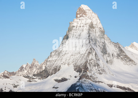 Classic view of The Matterhorn above Zermatt, Valais, Switzerland Stock Photo