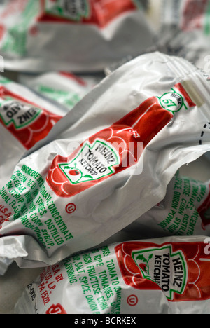 Individual packets of H J Heinz ketchup seen on Friday July 17 2009 Richard B Levine Stock Photo