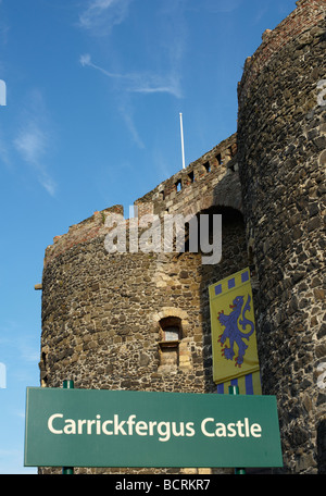 Carrickfergus Castle sits on the shore of Belfast, built by John de Courcy in 1177 as his headquarters, after he conquered easte Stock Photo