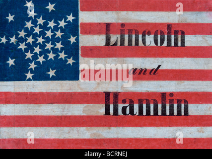 Campaign banner for Abraham Lincoln and Hannibal Hamlin during the American Presidential Race in 1860 Stock Photo