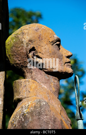 Detail of a statue of St Aidan on Holy Island Stock Photo