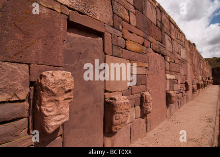 Semi-subterranean Temple in Tiwanaku, Bolivia. Declared UNESCO World Heritage Site Stock Photo