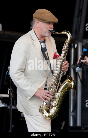 white middle aged male saxophonist jazz ska band  Lambeth Country Show, Brockwell Park, Tulse Hill, London, England, UK, Europe