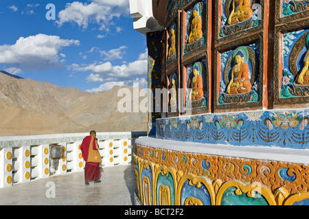 Buddhist monk circumambulating Shanti Stupa. Leh. Ladakh. India Stock Photo