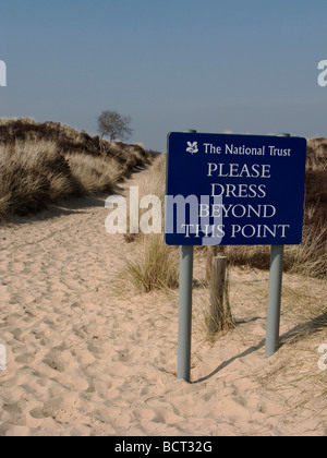 Naturist Sign at Studland Beach, Isle of Purbeck, Dorset, UK Stock Photo