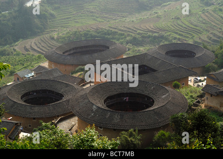 Round House, Chinese: Tulou, round adobe building of the Hakka minority, Tianluokeng Building Group, Hukeng, Fujian, China, Asia Stock Photo