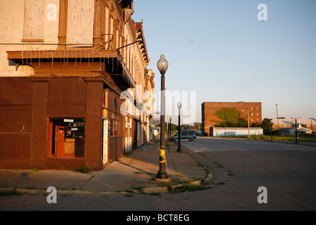 Commercial Avenue in downtown Cairo Illinois is part of a city at the confluence of the Ohio and Mississippi rivers. Stock Photo