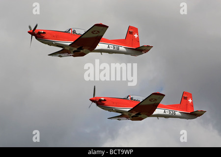 Pilatus PC7 s training aircraft of the Swiss air force Stock Photo