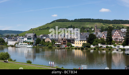 View over the Mosel river on Traben quarter, Traben-Trarbach, Mosel, district Bernkastel-Wittlich, Rhineland-Palatinate, German Stock Photo