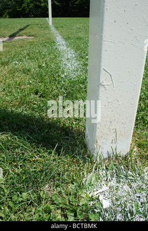 Soccer Goal Posts and Goal Line in Public Park - Vertical Format Stock Photo