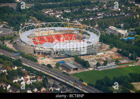 Aerial photograph construction site Bay Arena soccer stadium, Bayer 04 Leverkusen, Leverkusen, North Rhine-Westphalia, Germany, Stock Photo