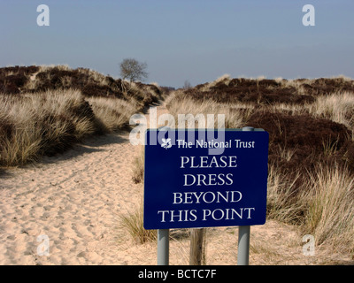 Naturist Sign at Studland Beach, Isle of Purbeck, Dorset, UK Stock Photo