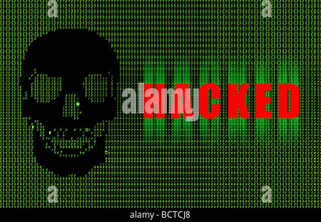 Hacked Warning Digital Signature in Green Ascii Stock Photo