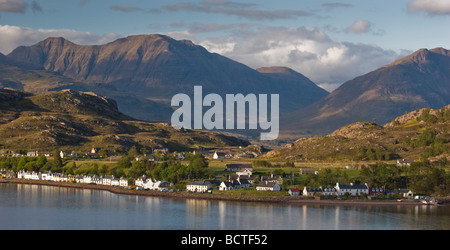 Shieldaig village from the Applecross road across Loch Sheildaig Stock Photo