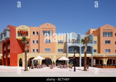 Row of houses with restaurants, Hurghada, Egypt, Red Sea, Africa Stock Photo