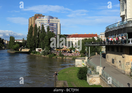Terrace of Urania Restaurant above the Danube Canal, mouth of Wien River, Vienna, Austria, Europe Stock Photo