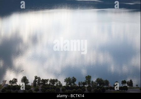 Castel Gandolfo Italy - morning reflection of clouds in Lake Albano Stock Photo