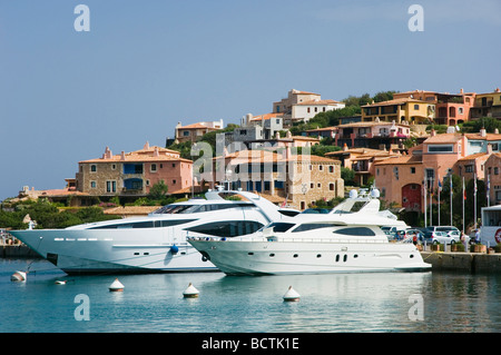 Motor yacht in the harbor, Porto Cervo, Costa Smeralda, Sardinia, Italy, Europe Stock Photo