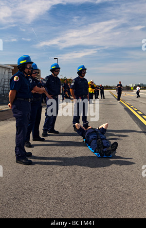 CAL FIRE Emergency Responder helicopter @ special operations training with California Highway Patrol, AMR & San Mateo EMT Stock Photo