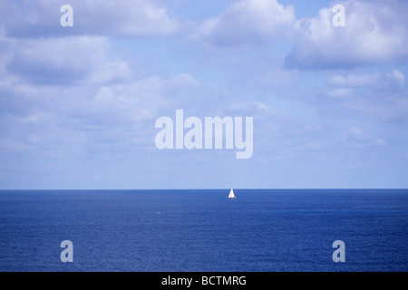 A single yacht on the Mediterranean Sea Stock Photo