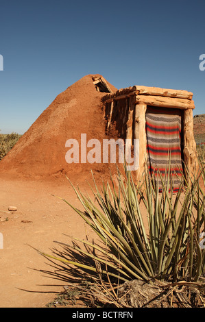 Traditional native American Indian home re-built at the west rim of the Grand Canyon near the Skywalk Arizona USA Stock Photo