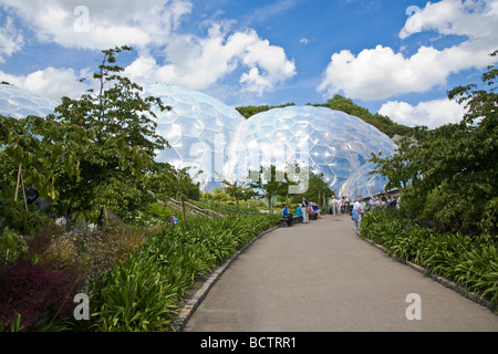 A walkway through to the Biomes at the Eden Project near St Austell, Cornwall Stock Photo