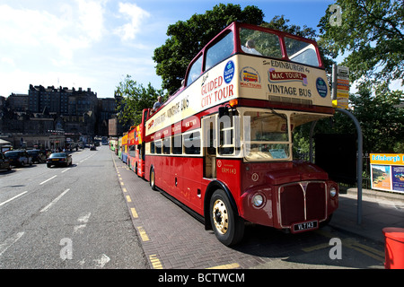 Vintage Routemaster tourist bus on Waverley Bridge in Edinburgh Scotland United Kingdom Stock Photo