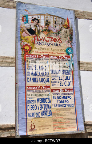 Bullfighting poster, Plaza de Toros, Antequera, Malaga Province, Andalusia, Spain Stock Photo