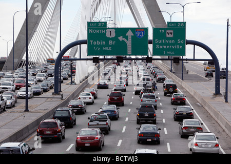 Rush hour traffic on the Zakim Bridge, Boston Stock Photo