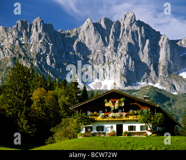 Farm, Reith bei Kitzbuehel, Mt. Wilder Kaiser, Tyrol, Austria, Europe Stock Photo