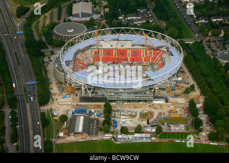 Aerial photograph construction site Bay Arena soccer stadium, Bayer 04 Leverkusen, Leverkusen, North Rhine-Westphalia, Germany, Stock Photo