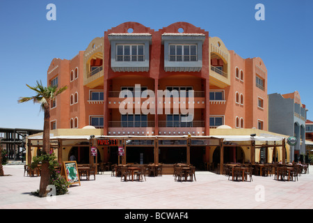 Open-air restaurant, bar, houses, Hurghada, Egypt, Red Sea, Africa Stock Photo