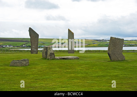 The Standing Stones of Stennes by Loch Stenness on Orkney mainland Scotland Stock Photo
