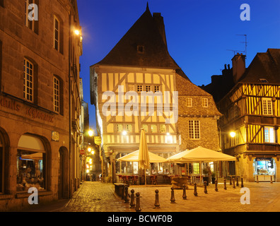The Brittany town of Dinan at night Stock Photo