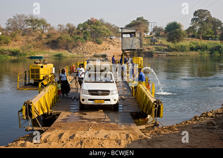 Gwabi ferry on Kafue River, Zambia, Africa Stock Photo