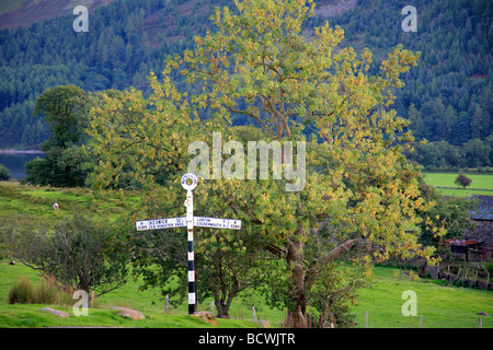 Road Traffic Sign Buttermere village Honnister Pass Lake District National Park Cumbria County England UK Stock Photo