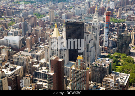 Aerial panoramic view over upper Manhattan from Empire State building top, New York Stock Photo