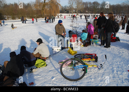 ice skating on local pond in Roermond Limburg Netherlands Stock Photo