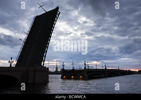 Kamennoostrovsky bridge at white nights, St.Petersburg, Russia Stock Photo