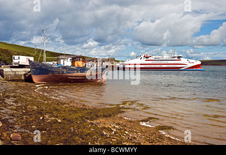 Pentland Ferries Pentalina at its ro-ro berth in St. Margaret's Hope, South Ronaldsay Orkney Scotland Stock Photo
