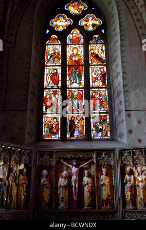 Stained glass window, Mariakyrkan, Saint Mary's Church (Sigtuna, Sweden) Stock Photo