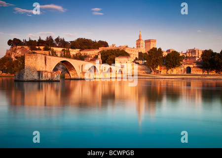 Pont St Benezet over River Rhone with Palais des Papes, Avignon Provence, France Stock Photo