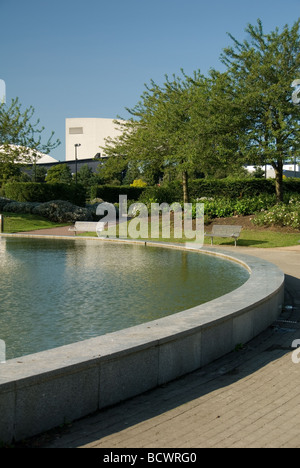 A view of the New Theatre District In Milton Keynes from the nearby Campbell Park Stock Photo