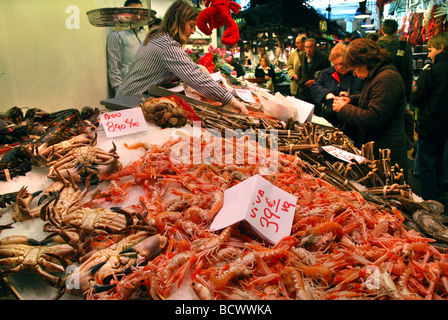 Fish shop La Boqueria market Barcelona Catalonia Spain Stock Photo