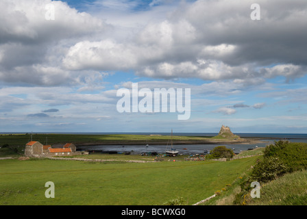 Lindisfarne, Castle, Holy Island, Northumberland, UK, May, View from from above Lindisfarne Priory Stock Photo