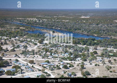 Aerial view of Maun, a town in northern Botswana, taken from a low-flying Cessna aeroplane. Stock Photo