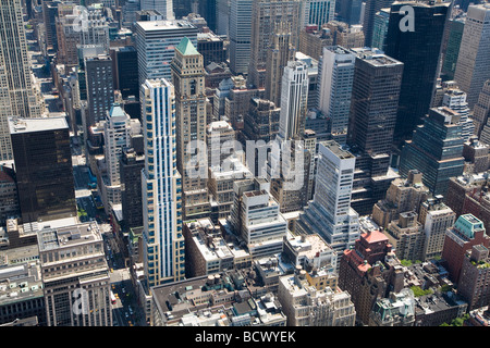 Aerial panoramic view over upper Manhattan from Empire State building top, New York Stock Photo