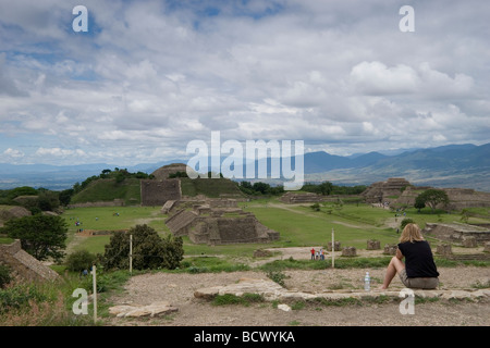 Monte Alban Ruin Site Oaxaca, Mexico, 500 BC-750 AD the oldest stone city in Mexico, Zapotec builders, stone pyramidal platforms Stock Photo