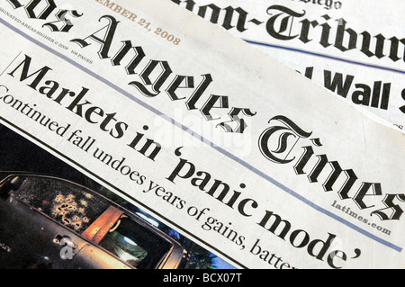 Markets In Panic Mode - newspaper headlines from November 21st, 2008 as the stock market melts down. Stock Photo