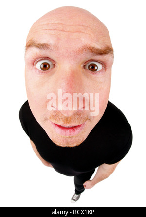 bald headed man looking  into the camera Stock Photo